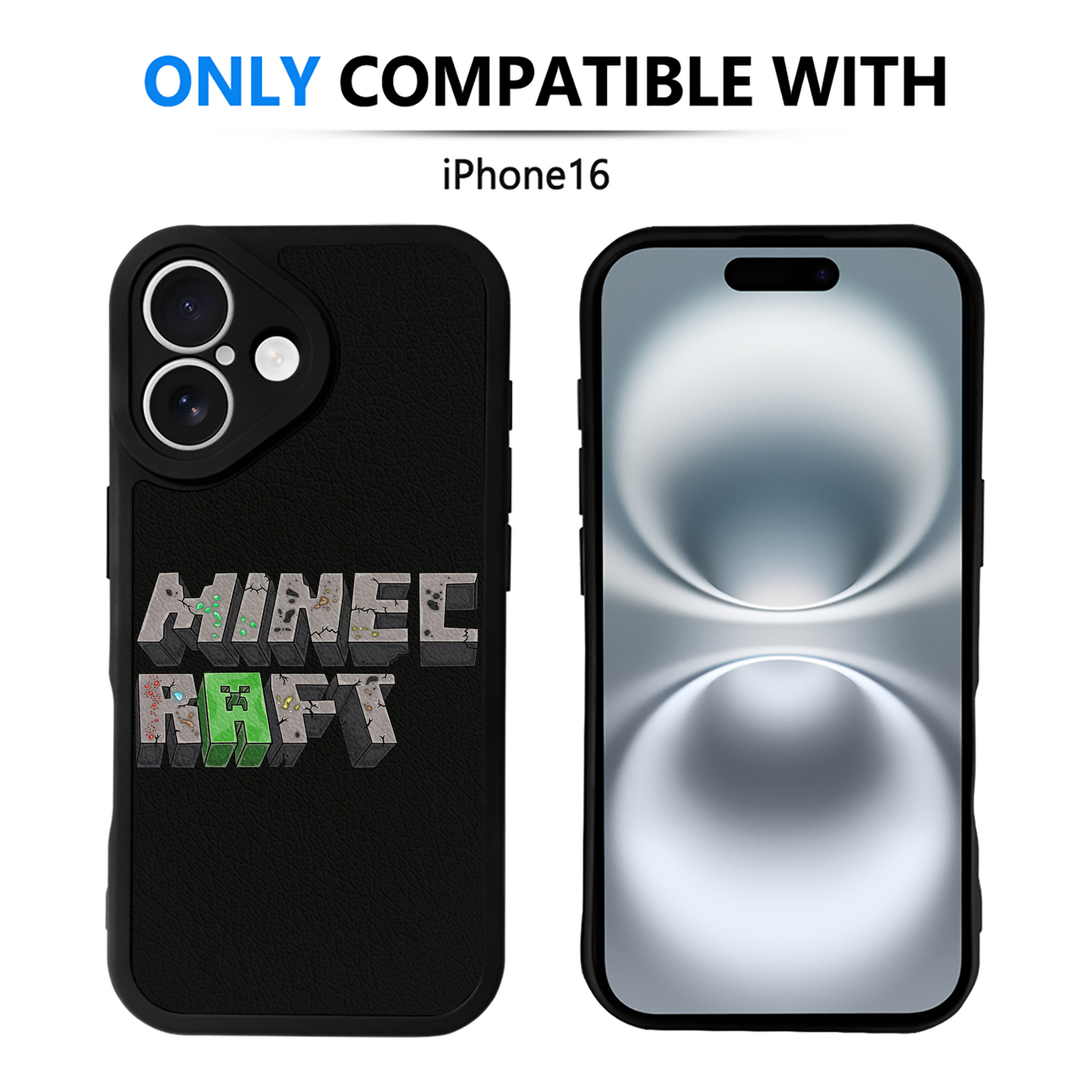 （画像用） マインクラフト ブロックの世界 Minecraft MC Block world 【iPhone 16シリーズ対応】シリコンスマホケース（レザー調） 材質：シリコン